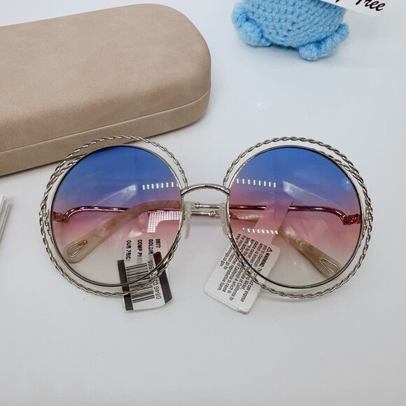 Chloé Women's Carlina Round Frame Sunglasses Gold Rainbow Lens 58mm Purple Pink - Picture 1 of 13